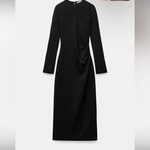 Zara Black Long Sleeve Maxi Dress with Back Zip